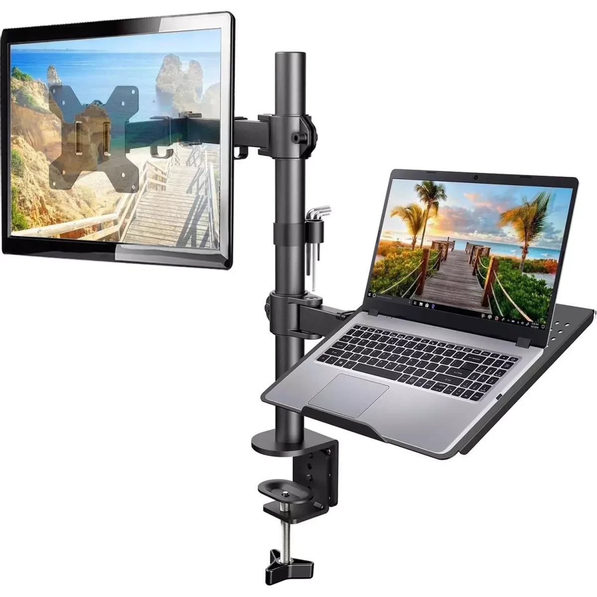 Laptop Monitor Mount, Single Monitor Desk Mount Holds 13-32 inch Computer Screen, Laptop Notebook Desk Mount Stand Fits Up to 17 inch, Fully Adjustable Weight Up to 10 Kg