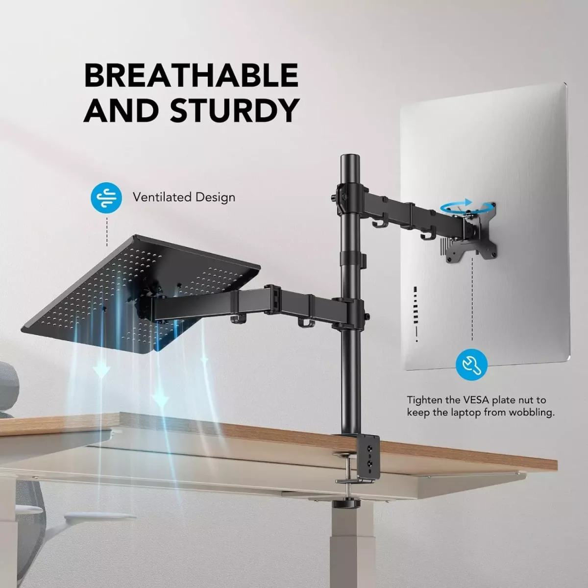 Laptop Monitor Mount, Single Monitor Desk Mount Holds 13-32 inch Computer Screen, Laptop Notebook Desk Mount Stand Fits Up to 17 inch, Fully Adjustable Weight Up to 10 Kg