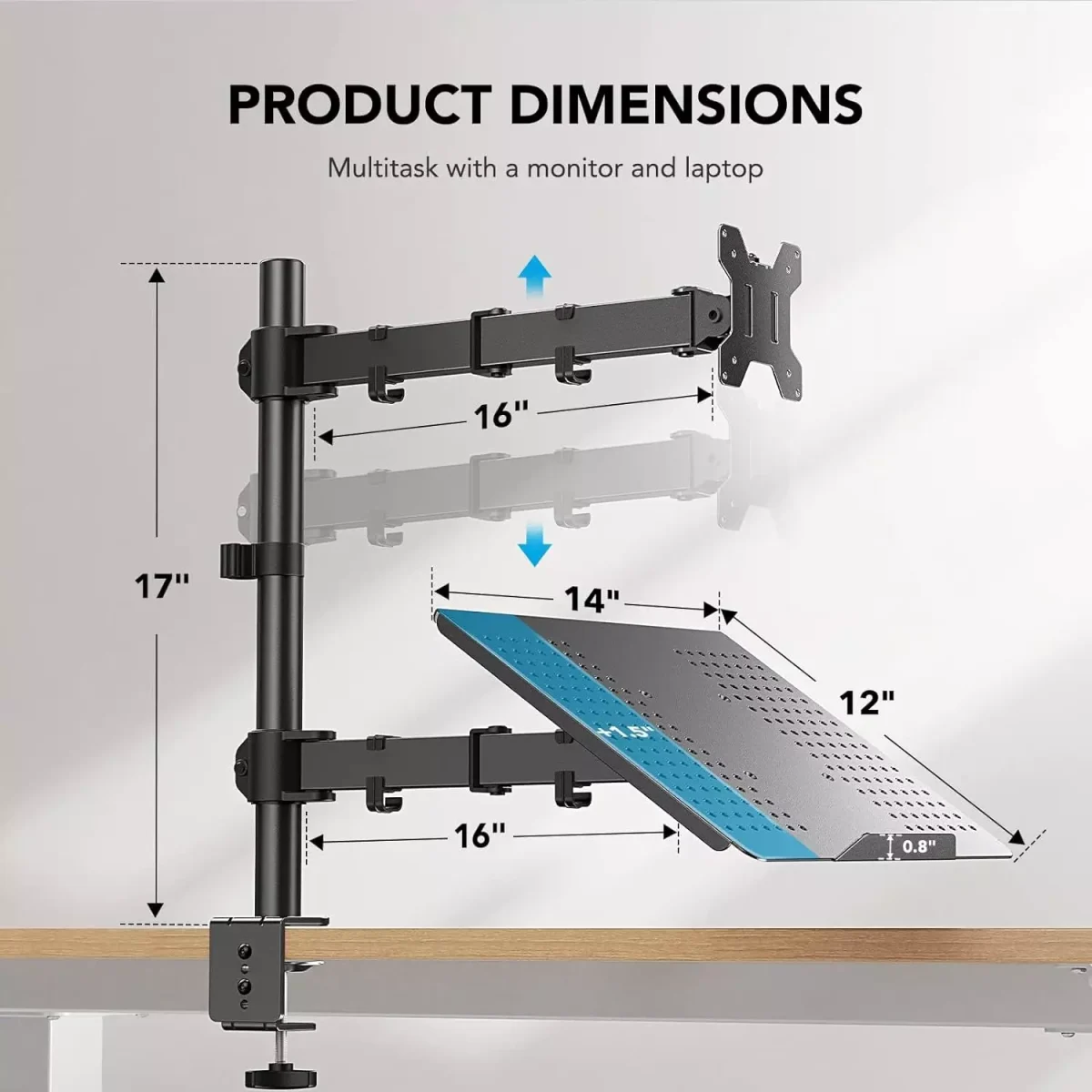 Laptop Monitor Mount, Single Monitor Desk Mount Holds 13-32 inch Computer Screen, Laptop Notebook Desk Mount Stand Fits Up to 17 inch, Fully Adjustable Weight Up to 10 Kg