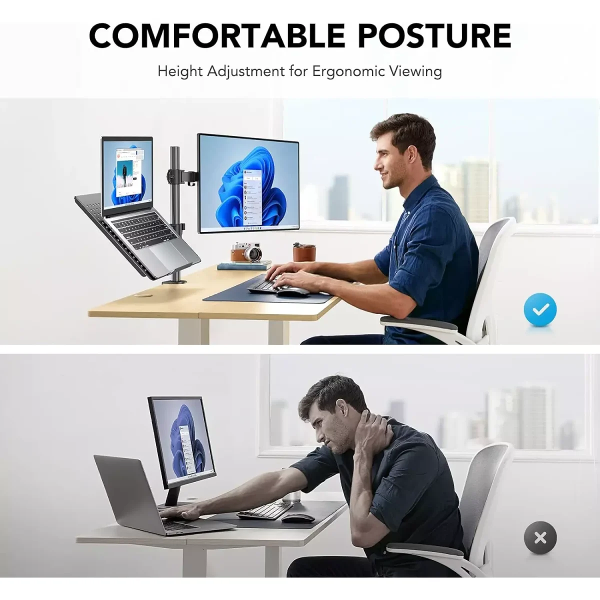 Laptop Monitor Mount, Single Monitor Desk Mount Holds 13-32 inch Computer Screen, Laptop Notebook Desk Mount Stand Fits Up to 17 inch, Fully Adjustable Weight Up to 10 Kg