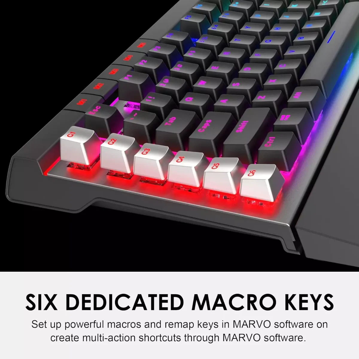MARVO KG965G RGB Gaming Mechanical Keyboard - OUTEMU Blue Switch - Volume Wheel & Media Keys - Aluminium Frame - 2 USB Passthrough Port - Detchable Wrist