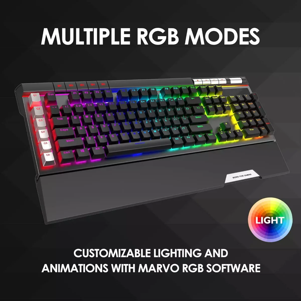 MARVO KG965G RGB Gaming Mechanical Keyboard - OUTEMU Blue Switch - Volume Wheel & Media Keys - Aluminium Frame - 2 USB Passthrough Port - Detchable Wrist