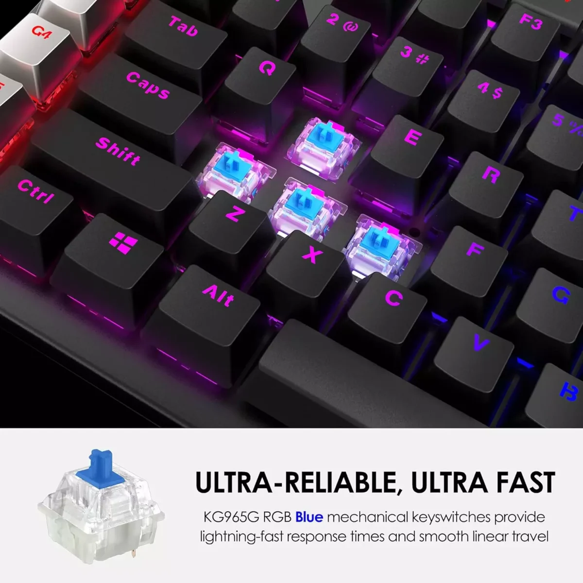 MARVO KG965G RGB Gaming Mechanical Keyboard - OUTEMU Blue Switch - Volume Wheel & Media Keys - Aluminium Frame - 2 USB Passthrough Port - Detchable Wrist