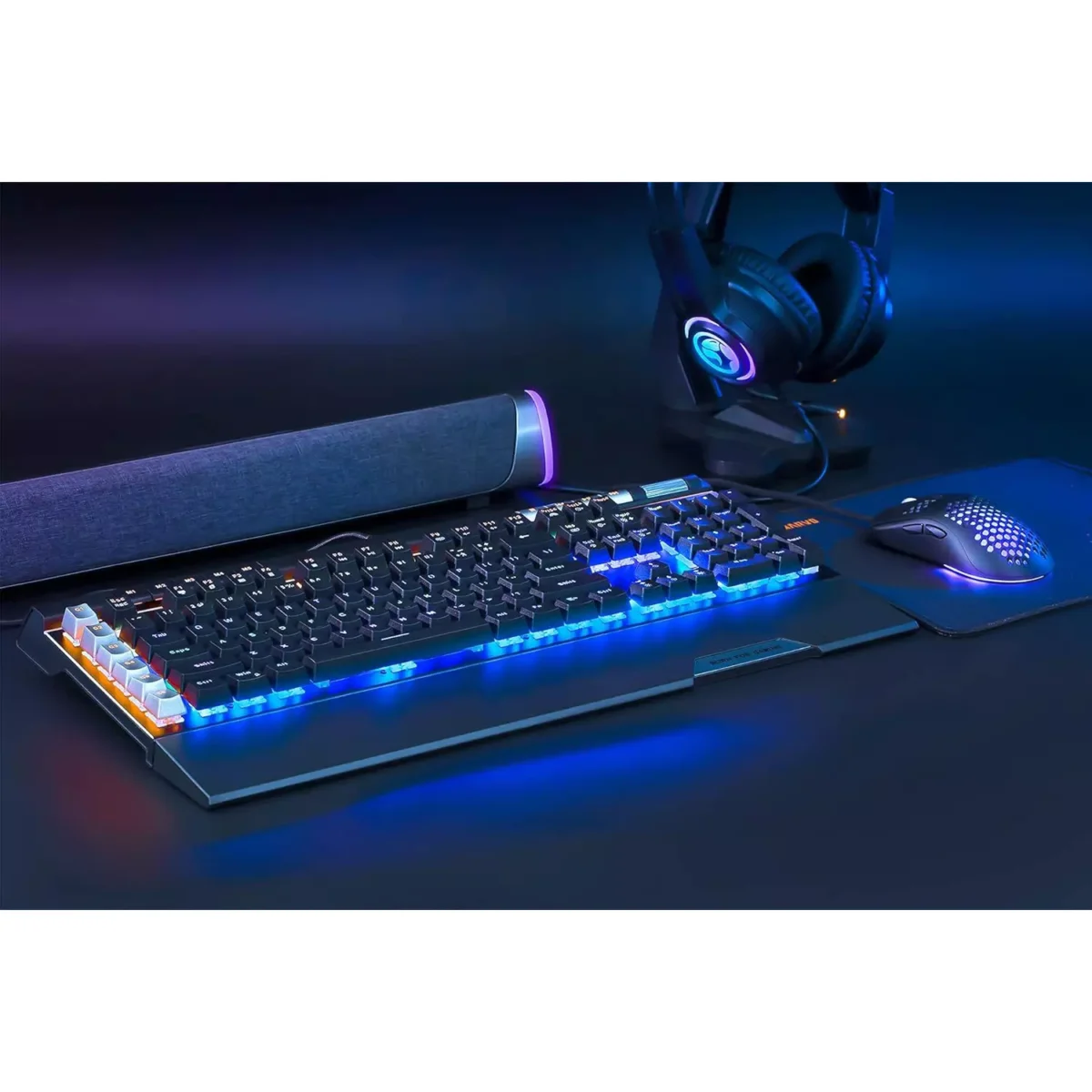 MARVO KG965G RGB Gaming Mechanical Keyboard - OUTEMU Blue Switch - Volume Wheel & Media Keys - Aluminium Frame - 2 USB Passthrough Port - Detchable Wrist