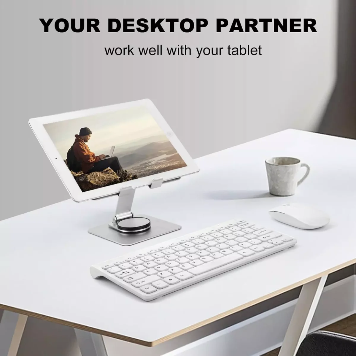 Tablet Holder,iPad Stand, 360 Rotating Base,Foldable Adjustable Tablet Stand