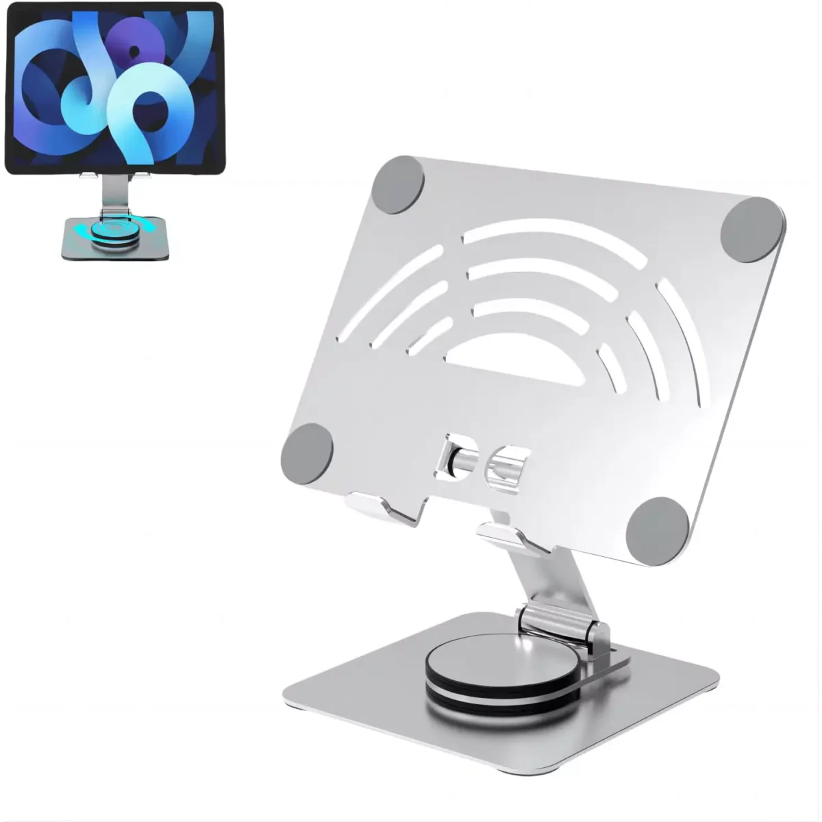Tablet Holder,iPad Stand, 360 Rotating Base,Foldable Adjustable Tablet Stand