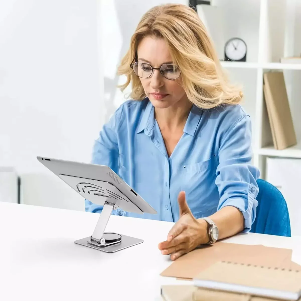 Tablet Holder,iPad Stand, 360 Rotating Base,Foldable Adjustable Tablet Stand