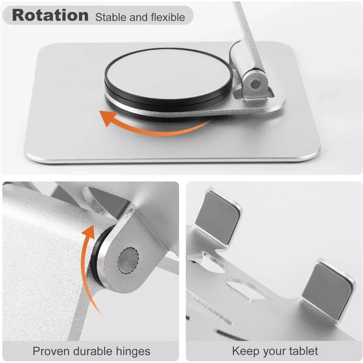Tablet Holder,iPad Stand, 360 Rotating Base,Foldable Adjustable Tablet Stand