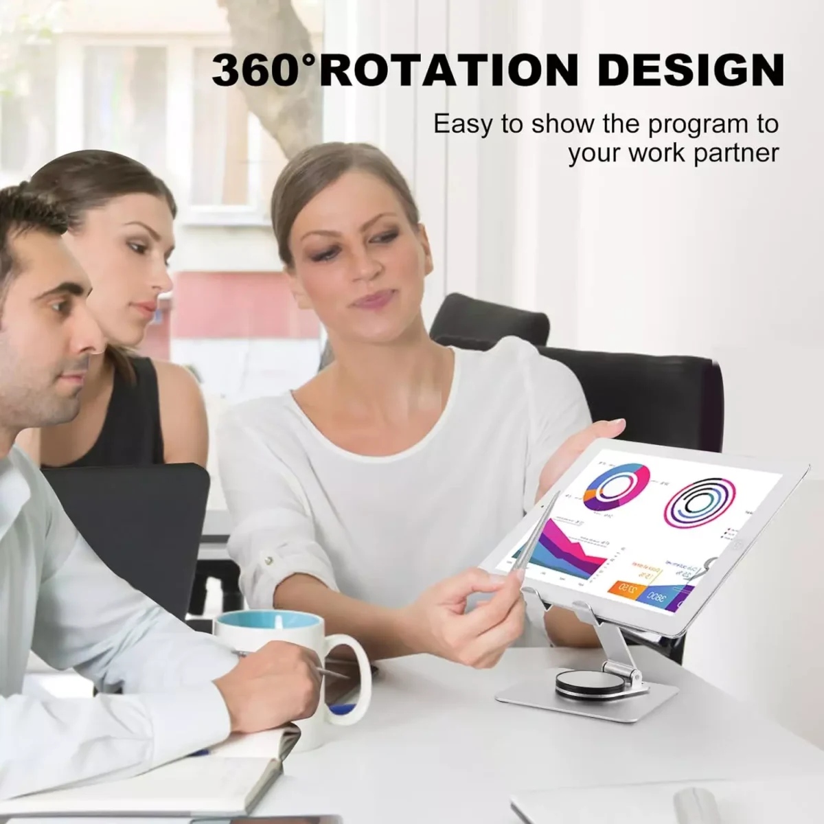 Tablet Holder,iPad Stand, 360 Rotating Base,Foldable Adjustable Tablet Stand