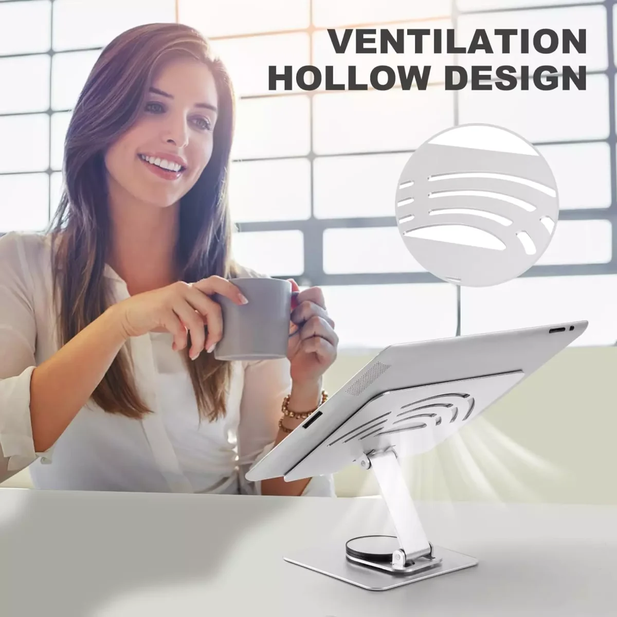 Tablet Holder,iPad Stand, 360 Rotating Base,Foldable Adjustable Tablet Stand