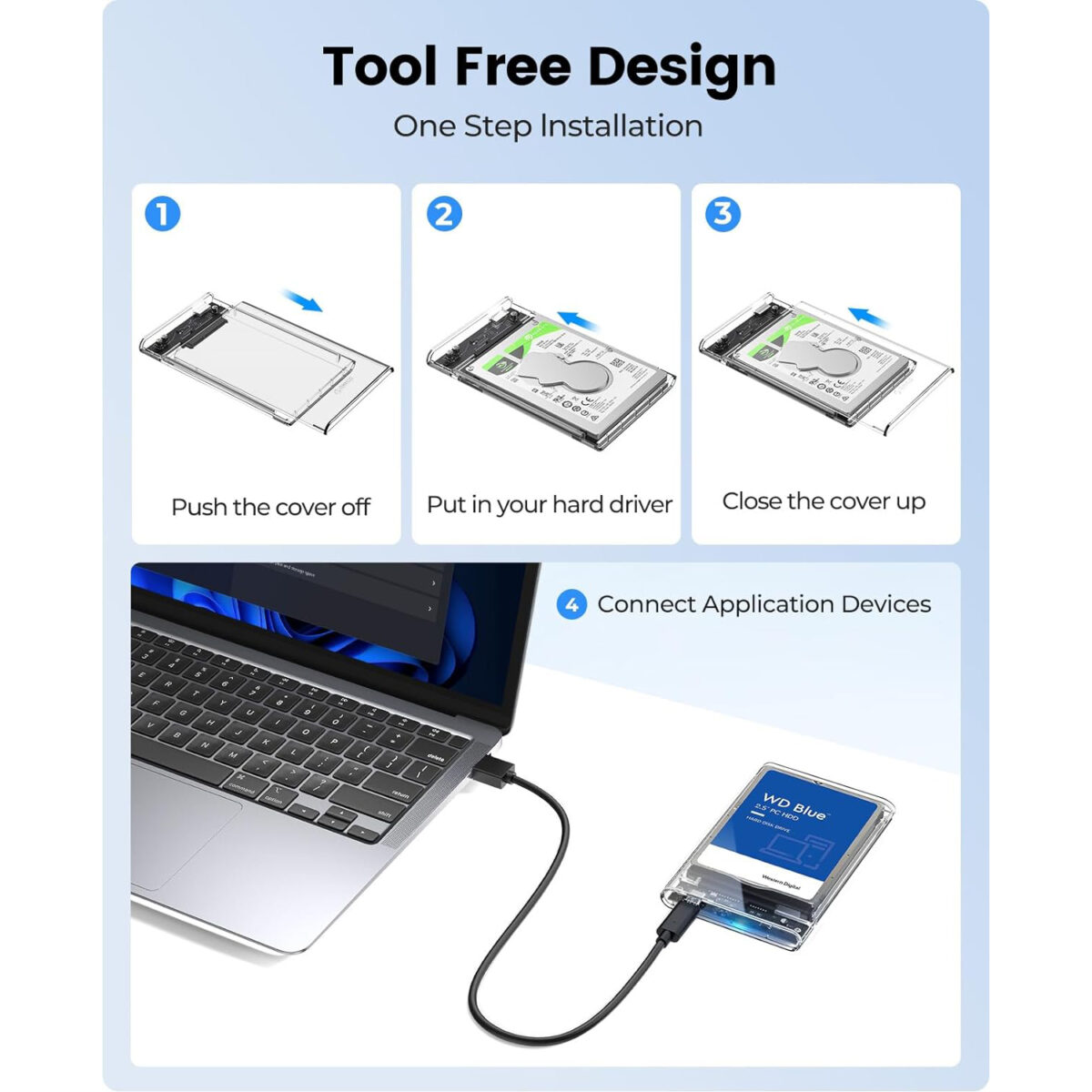 2.5 inch Hard Drive Enclosure SATA to USB C 3.1 6Gbps External Hard Drive Case for 79.5mm HDDSSD Support UASP Up to 6TB