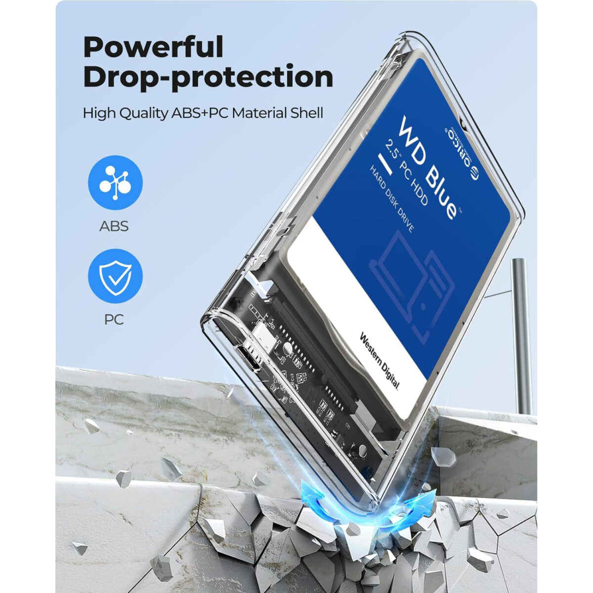 2.5 inch Hard Drive Enclosure SATA to USB C 3.1 6Gbps External Hard Drive Case for 79.5mm HDDSSD Support UASP Up to 6TB