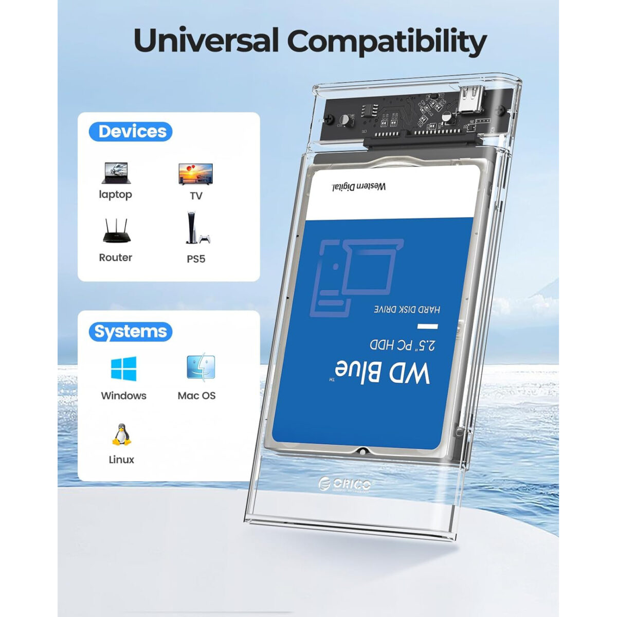 2.5 inch Hard Drive Enclosure SATA to USB C 3.1 6Gbps External Hard Drive Case for 79.5mm HDDSSD Support UASP Up to 6TB