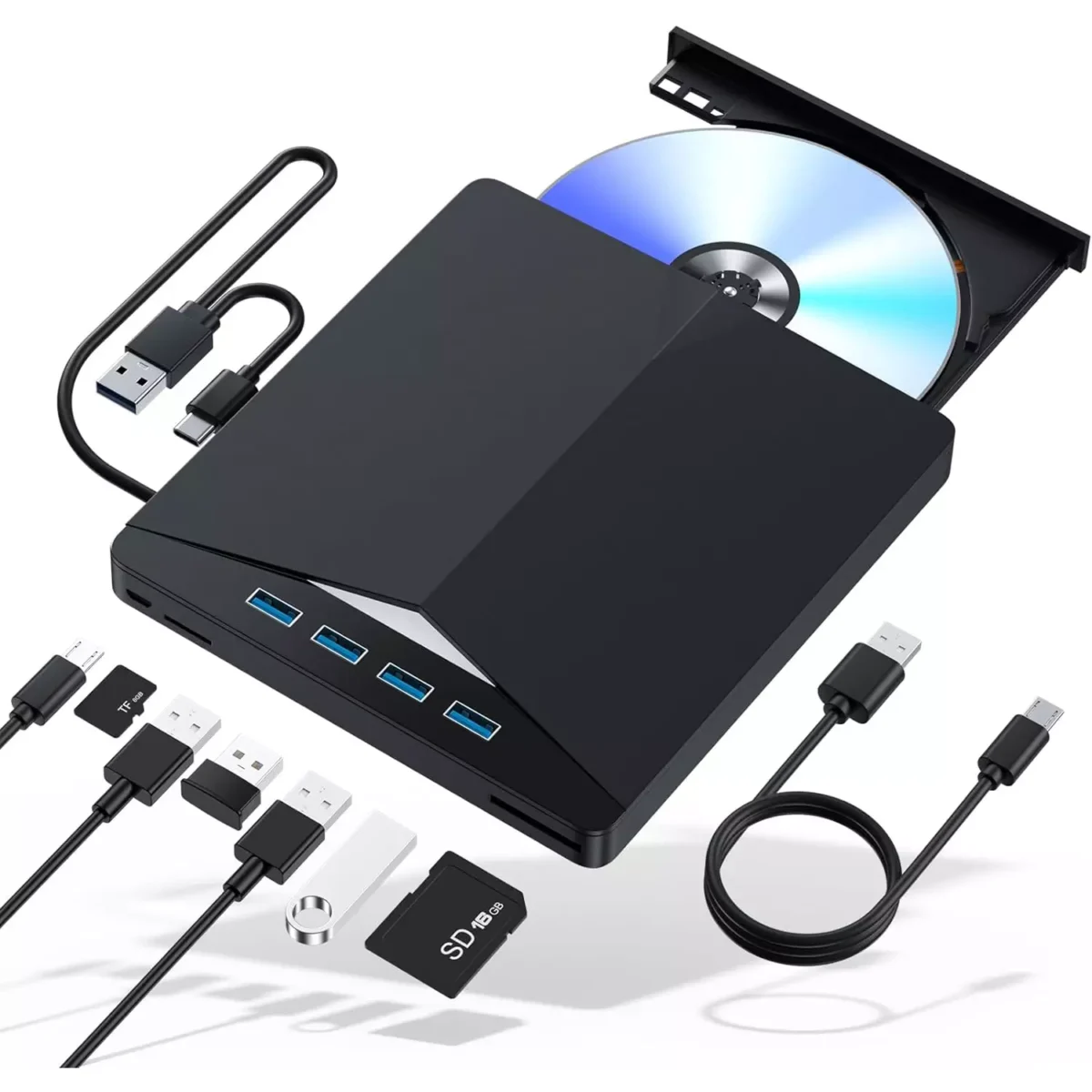 External Portable CD/DVD Burner Drive for Laptop - 7 in 1 USB 3.0 DVD Player