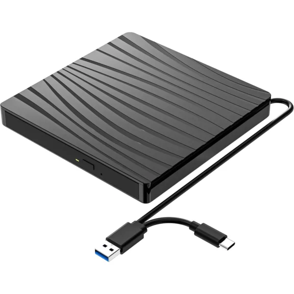 External Portable CDDVD +-RW Burner Optical Drive Reader Writer for Laptop, USB 3.0 & Type-C