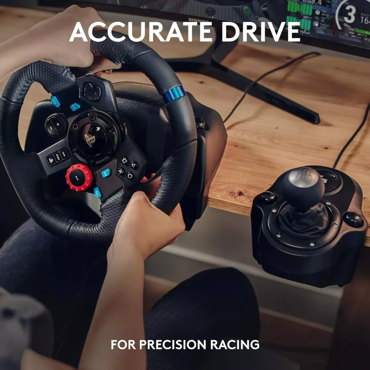 Logitech G29 Driving Force Racing Wheel and Pedals, Force Feedback, Real Leather + Logitech G Driving Force Shifter