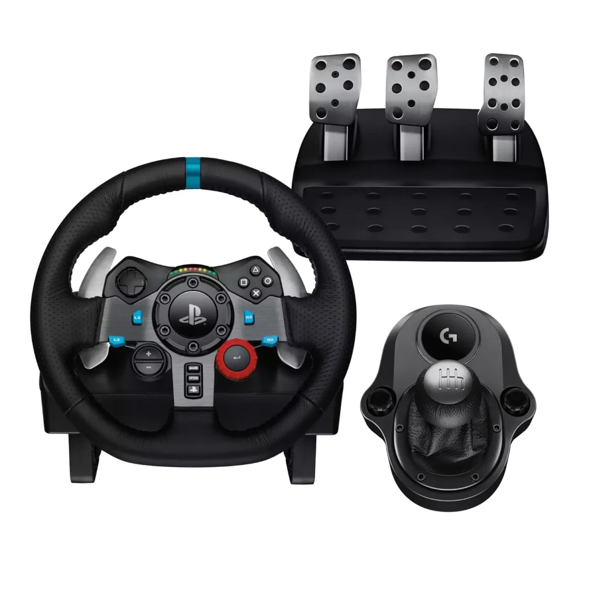 Logitech G29 Driving Force Racing Wheel and Pedals, Force Feedback, Real Leather + Logitech G Driving Force Shifter