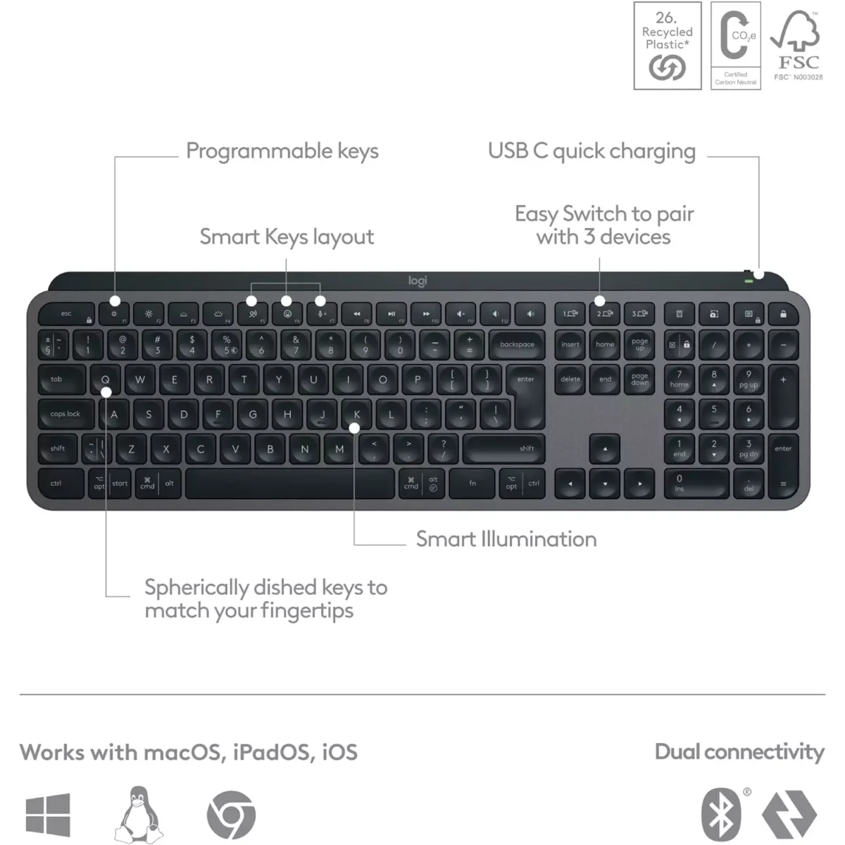 Logitech MX Keys S  – Wireless Illuminated Keyboard (Arabic)
