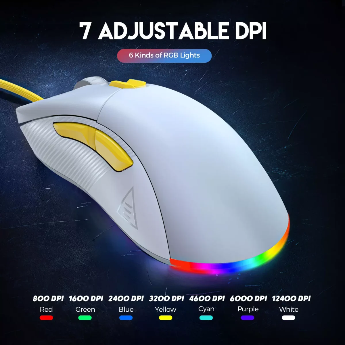 ZIDLI M85 RGB Gaming Mouse - Optical Sensor 16,000 DPI - 1000 Hz Polling Rate - Paracord Cable - Lightweigh 68G (White)