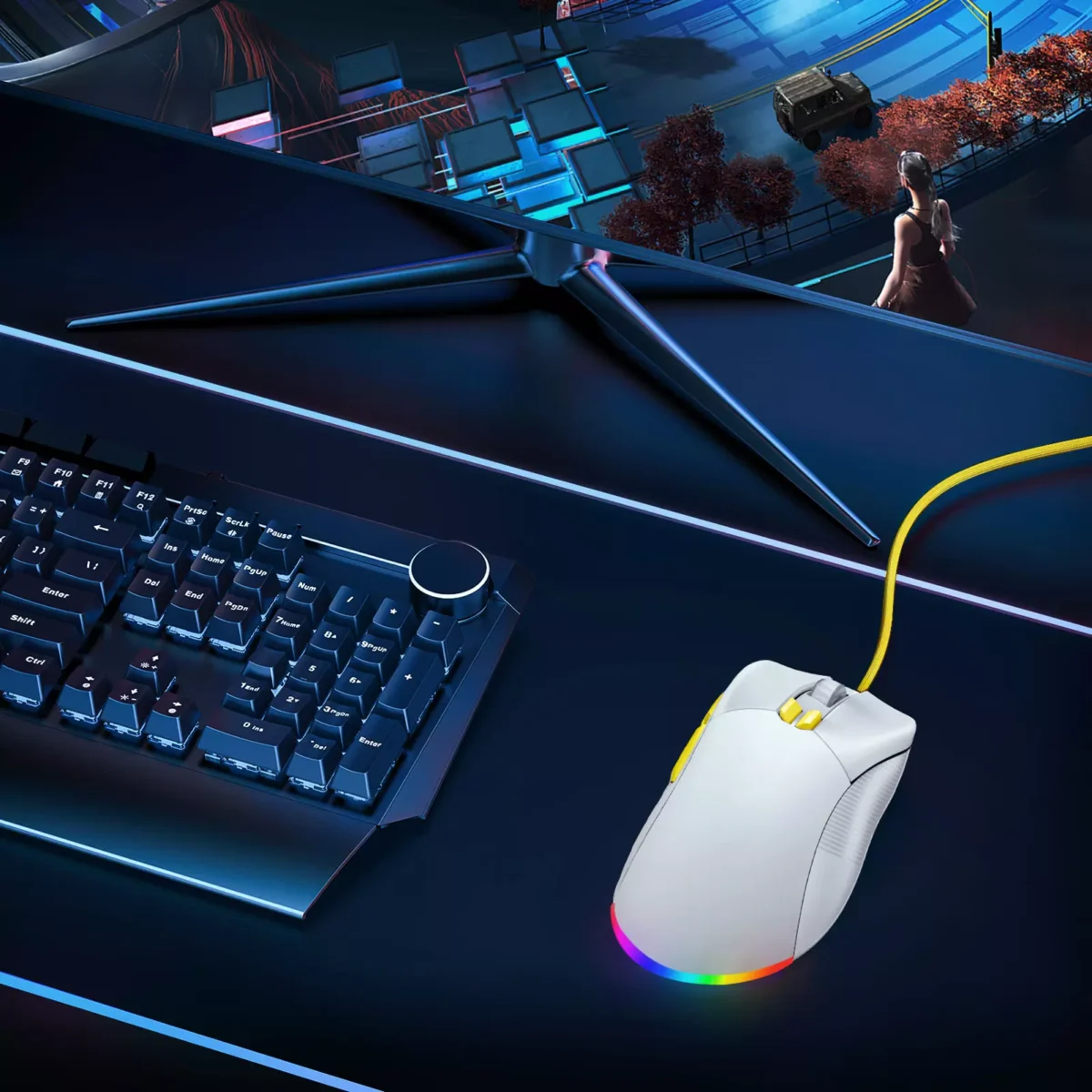 ZIDLI M85 RGB Gaming Mouse - Optical Sensor 16,000 DPI - 1000 Hz Polling Rate - Paracord Cable - Lightweigh 68G (White)
