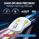 ZIDLI M85 RGB Gaming Mouse - Optical Sensor 16,000 DPI - 1000 Hz Polling Rate - Paracord Cable - Lightweigh 68G (White)