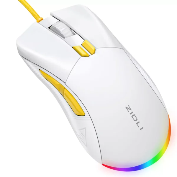 ZIDLI M85 RGB Gaming Mouse - Optical Sensor 16,000 DPI - 1000 Hz Polling Rate - Paracord Cable - Lightweigh 68G (White)