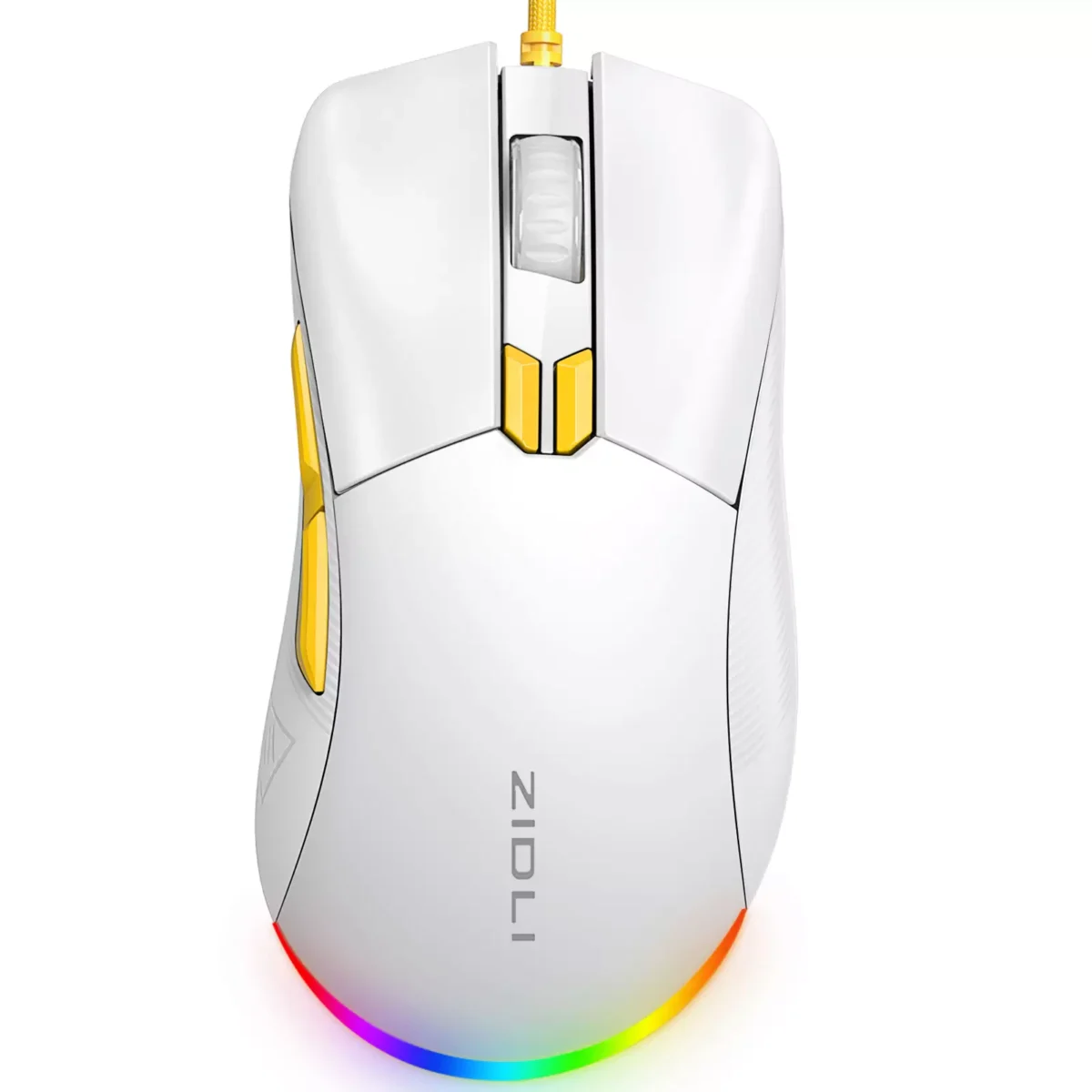 ZIDLI M85 RGB Gaming Mouse - Optical Sensor 16,000 DPI - 1000 Hz Polling Rate - Paracord Cable - Lightweigh 68G (White)