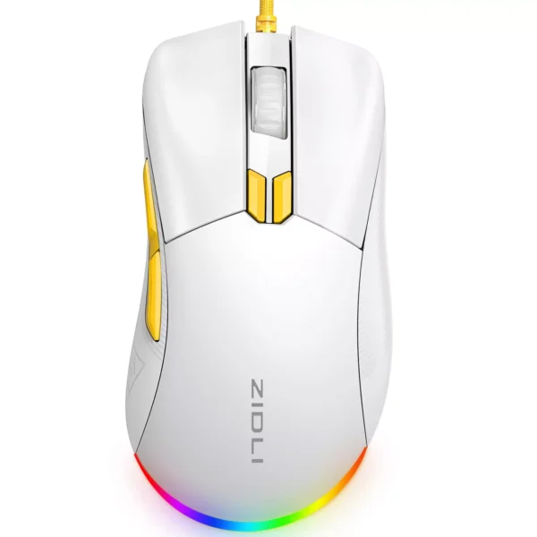 ZIDLI M85 RGB Gaming Mouse - Optical Sensor 16,000 DPI - 1000 Hz Polling Rate - Paracord Cable - Lightweigh 68G (White)