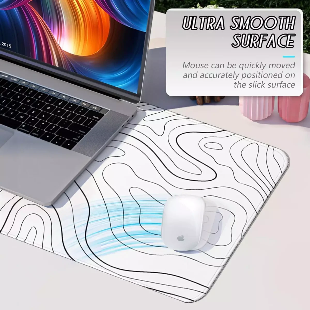 Abstract White Gaming Mouse Pad - Extended Size 80 x 30 CM