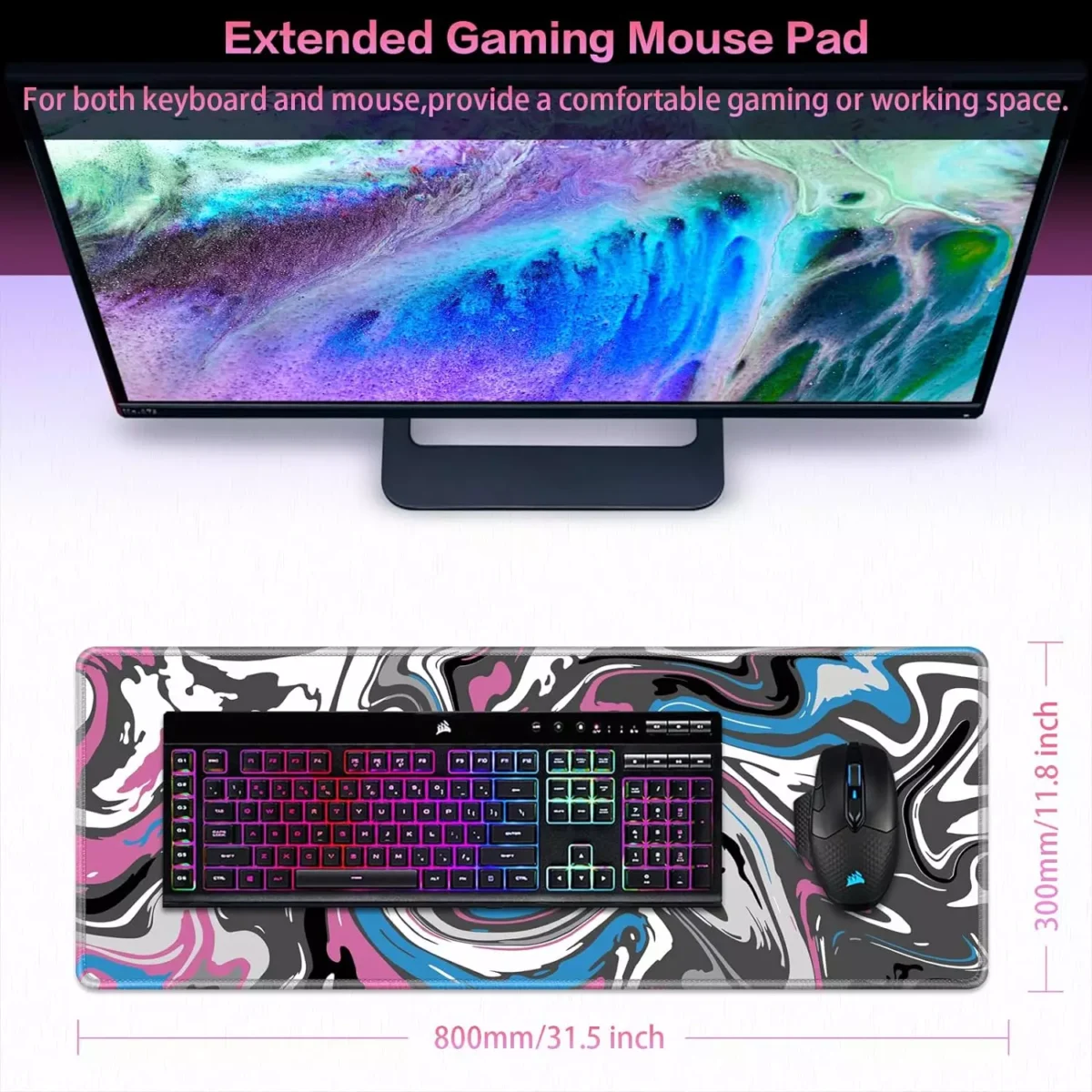Pink blue Fluid Gaming Mouse Pad - Extended Size 80 x 30 CM