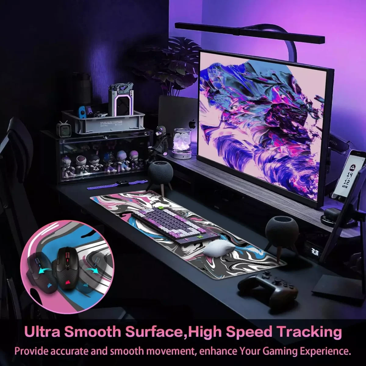 Pink blue Fluid Gaming Mouse Pad - Extended Size 80 x 30 CM