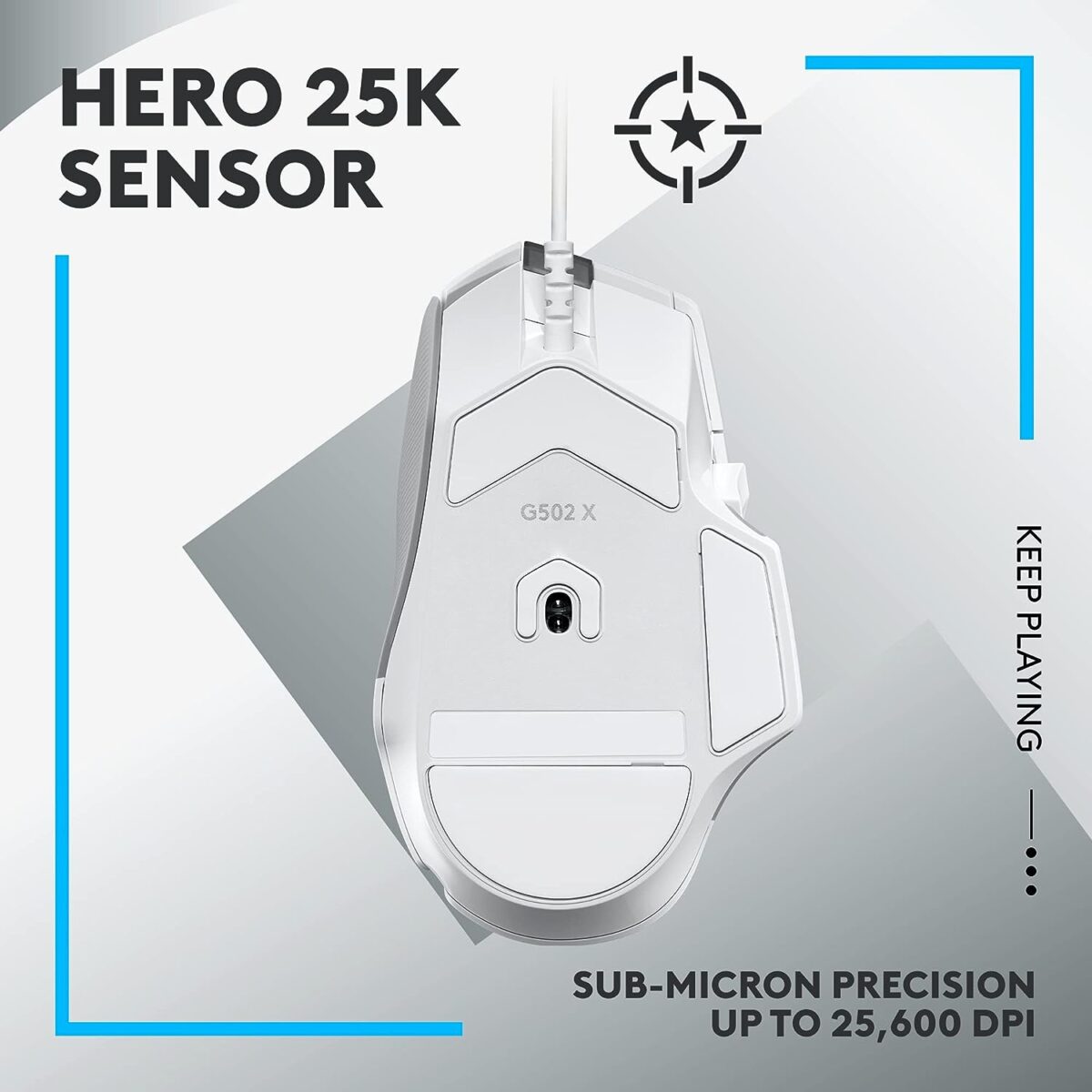 Logitech G502 X Gaming Mouse Hero Sensor 25K (White)