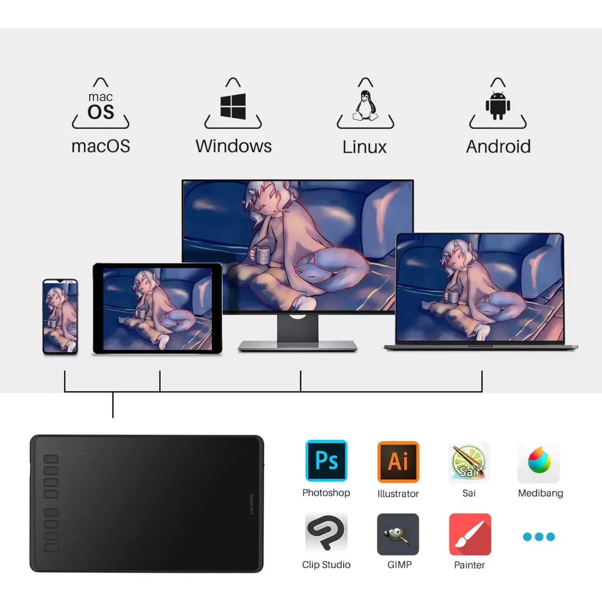 HUION Inspiroy H950P Graphic Drawing Tablet - 8x5 inch (Black)