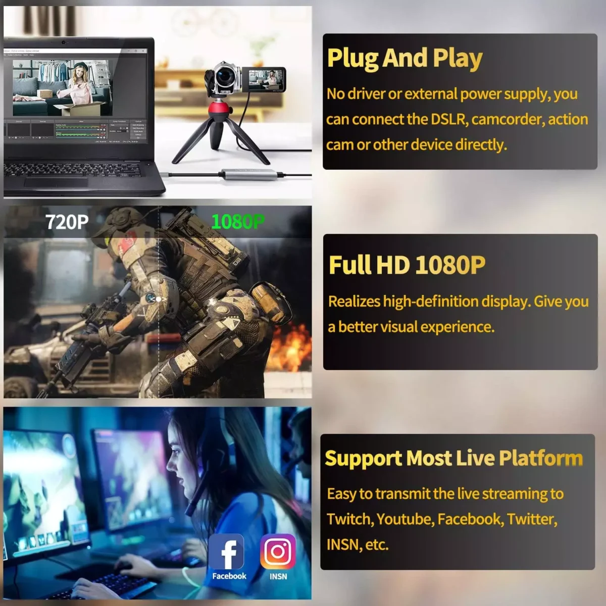 HDMI Capture Card 1060P @60HZ, 4K @30HZ (USB)