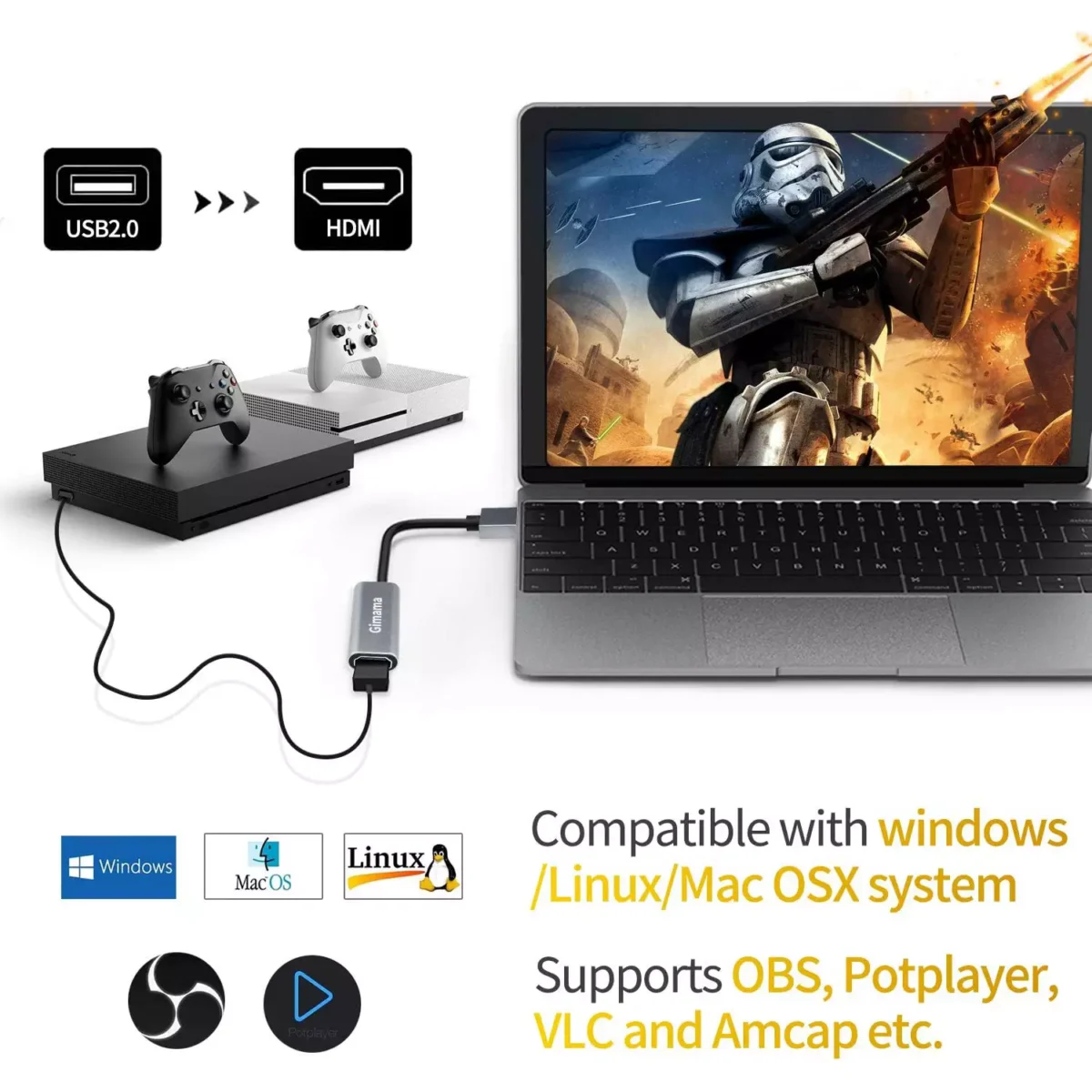 HDMI Capture Card 1060P @60HZ, 4K @30HZ (USB)