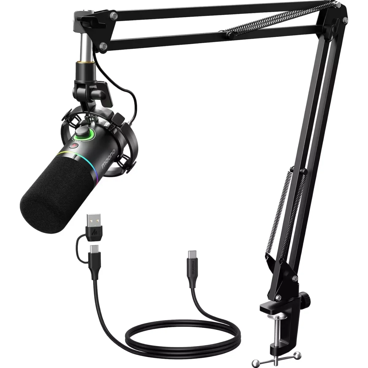 MAONO PD200XS XLR/USB Podcast Dynamic Microphone Kit with Boom Arm