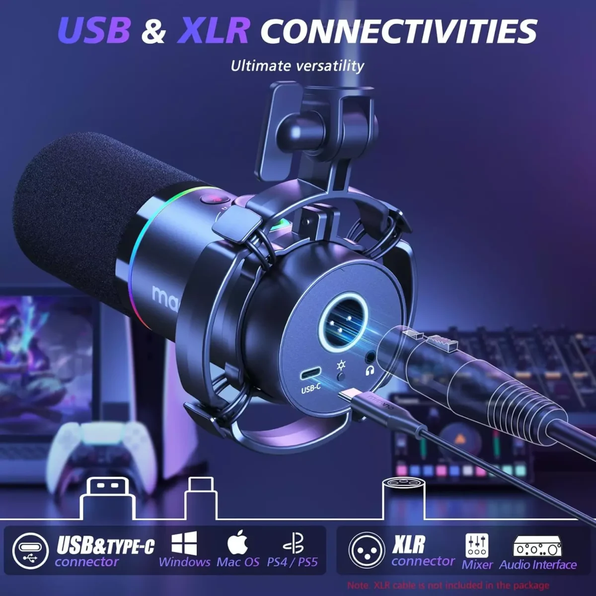 MAONO PD200XS XLR/USB Podcast Dynamic Microphone Kit with Boom Arm