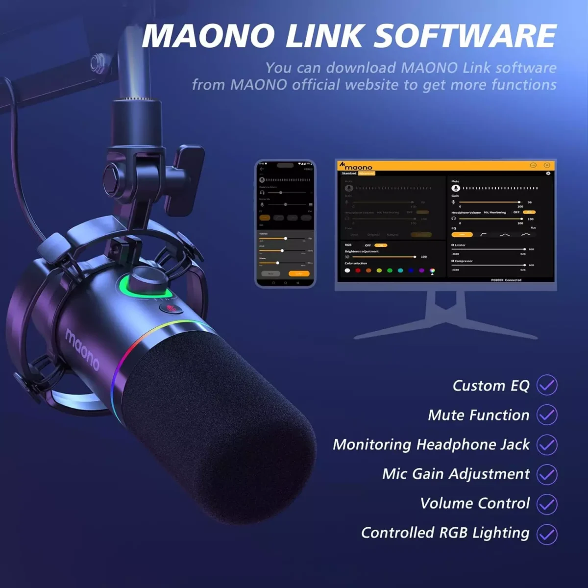 MAONO PD200XS XLR/USB Podcast Dynamic Microphone Kit with Boom Arm