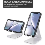 OMOTON C2 Adjustable Cell Phone Stand, Aluminum Desktop Cellphone Stand with Anti-Slip Base and Convenient Charging Port, Fits All Smart Phones