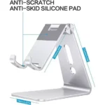 OMOTON C2 Adjustable Cell Phone Stand, Aluminum Desktop Cellphone Stand with Anti-Slip Base and Convenient Charging Port, Fits All Smart Phones