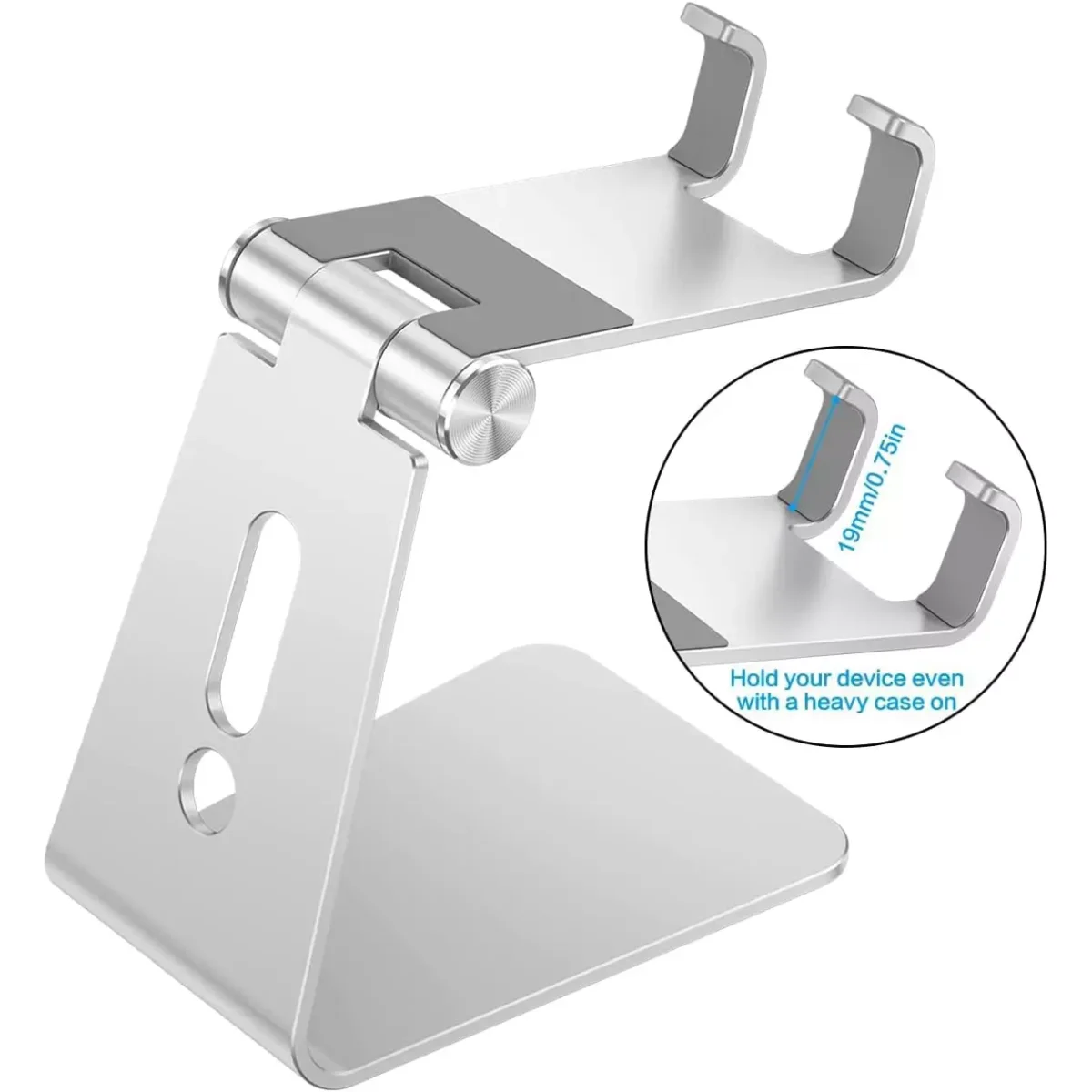 OMOTON C2 Adjustable Cell Phone Stand, Aluminum Desktop Cellphone Stand with Anti-Slip Base and Convenient Charging Port, Fits All Smart Phones