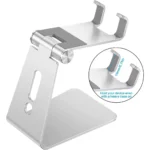 OMOTON C2 Adjustable Cell Phone Stand, Aluminum Desktop Cellphone Stand with Anti-Slip Base and Convenient Charging Port, Fits All Smart Phones