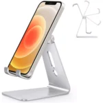 OMOTON C2 Adjustable Cell Phone Stand, Aluminum Desktop Cellphone Stand with Anti-Slip Base and Convenient Charging Port, Fits All Smart Phones