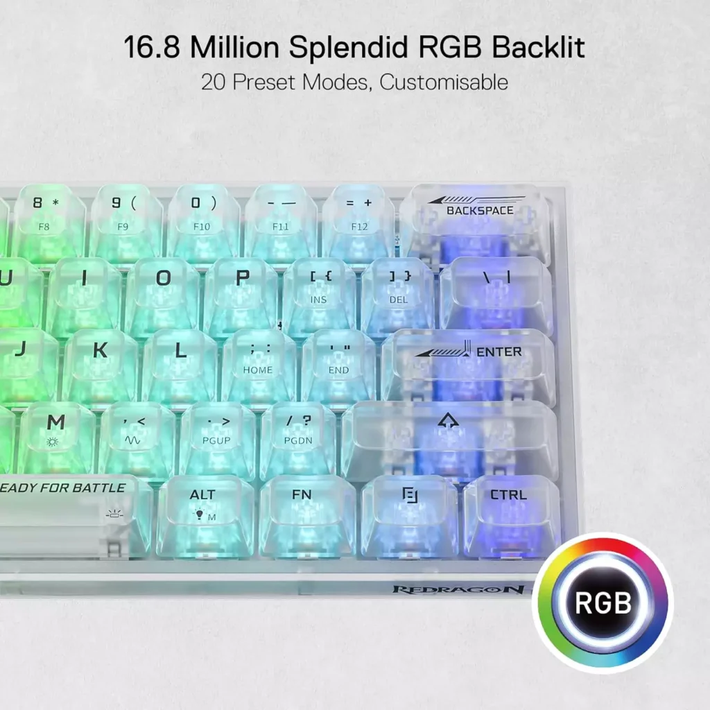 REDRAGON K617 SE Fizz RGB 60% Gaming Mechanical Keyboard - Custom Linear Switch (White Transparent)