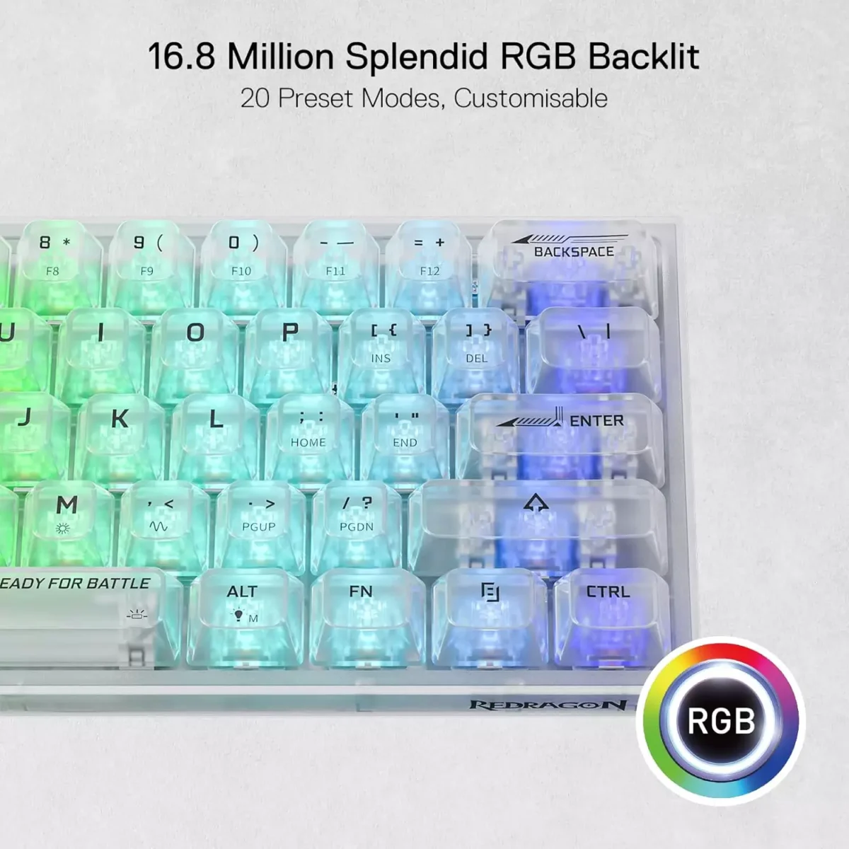 REDRAGON K617 SE Fizz RGB 60% Gaming Mechanical Keyboard - Custom Linear Switch (White Transparent)