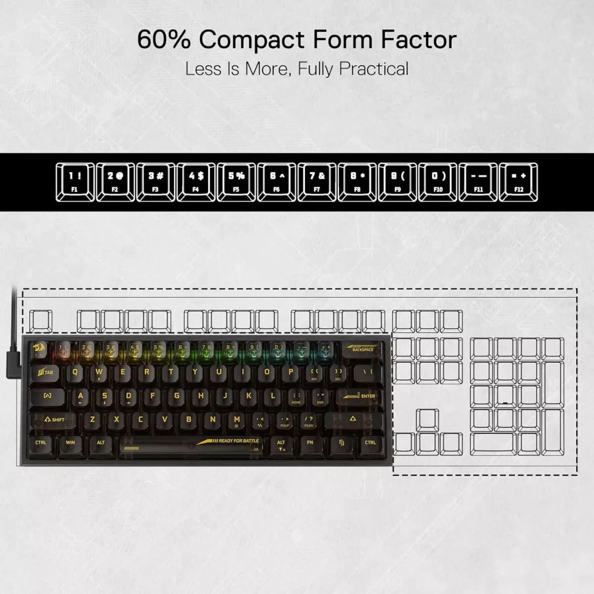 REDRAGON K617 SE Fizz RGB 60% Gaming Mechanical Keyboard - Red Switches (Black Transparent)