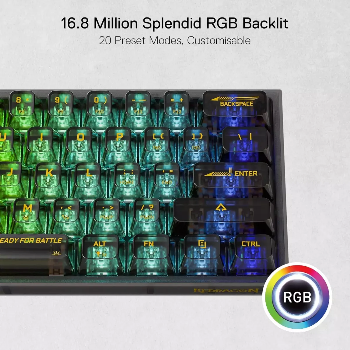 REDRAGON K617 SE Fizz RGB 60% Gaming Mechanical Keyboard - Red Switches (Black Transparent)
