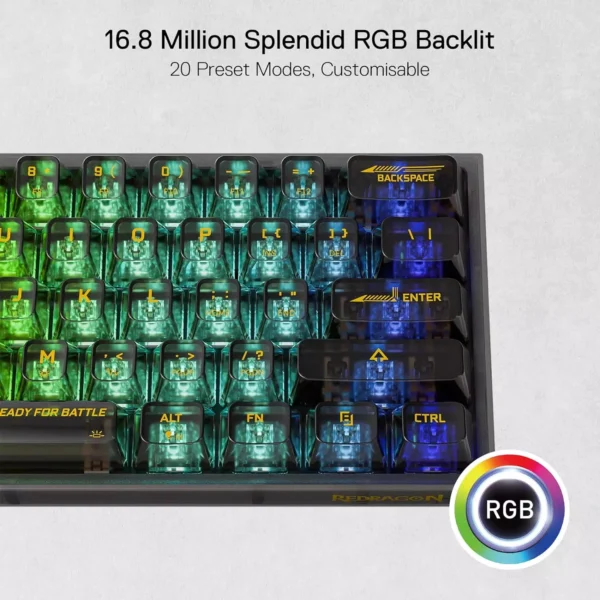 REDRAGON K617 SE Fizz RGB 60% Gaming Mechanical Keyboard - Red Switches (Black Transparent)