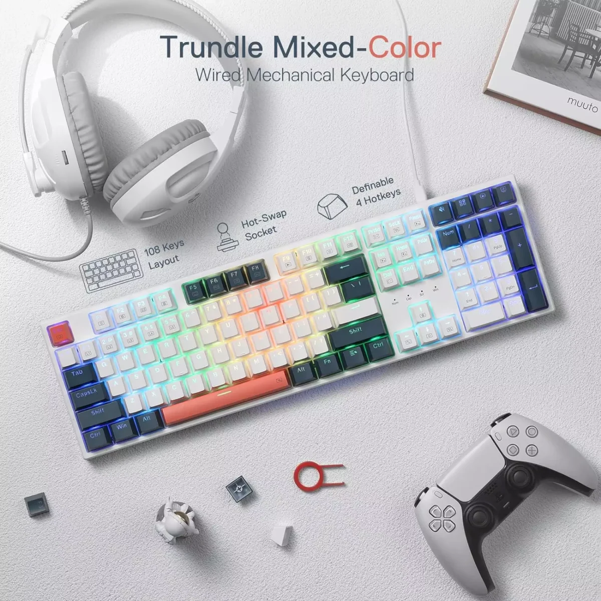 Redragon K668 RGB Mechanical Gaming Keyboard, Red Switch, Sound Absorbing Foams, Upgraded Hot-swappable Socket, 104 keys + Extra 4 Hotkeys