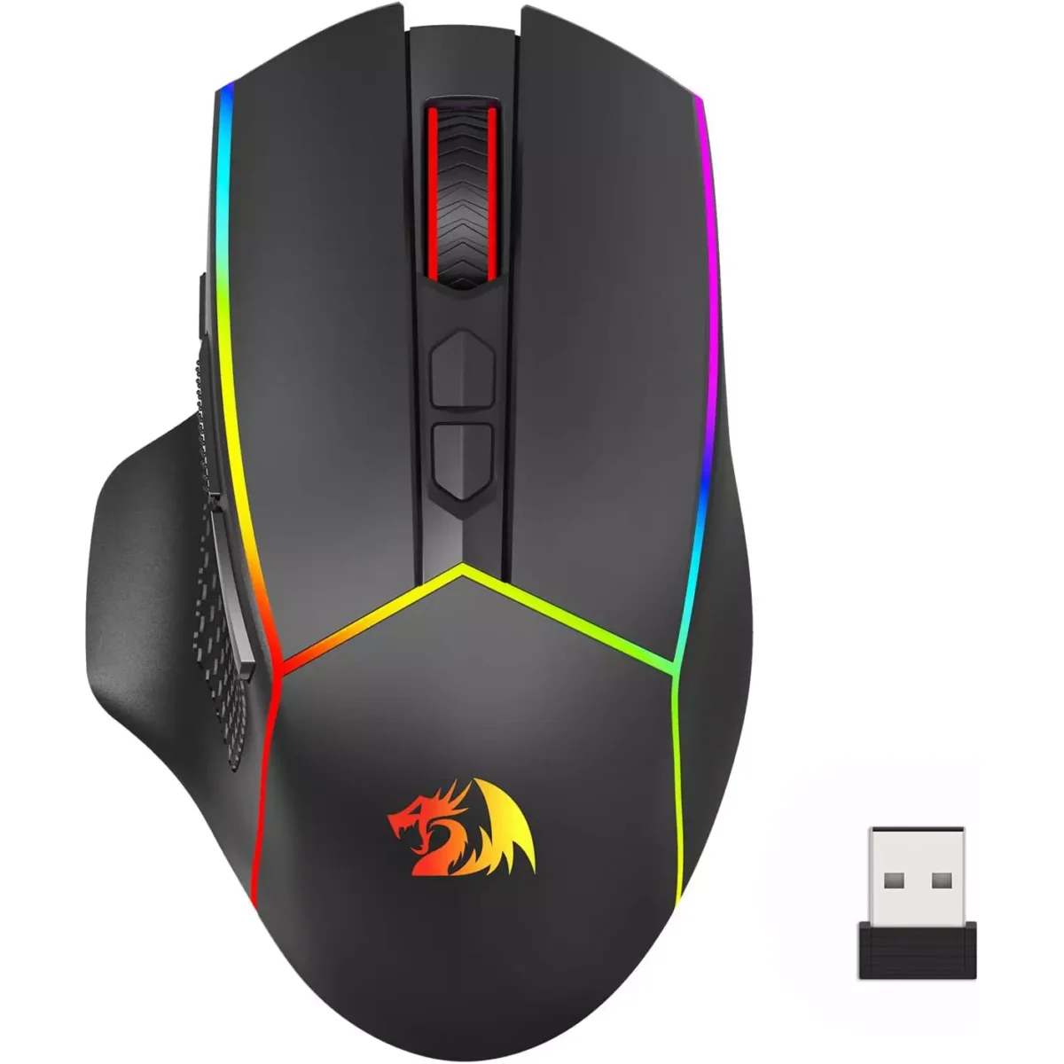 Redragon M814 AXE PRO RGB Tri-Mode 2.4GUSB-CBluetooth Rechargeable Gaming Mouse - 8,000 DPI (Black)